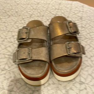 JSlides Gold wedge sandals